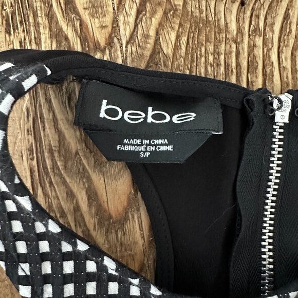 Vintage Bebe Black and White Patterned Top Peplum Women's S - Picture 3 of 3